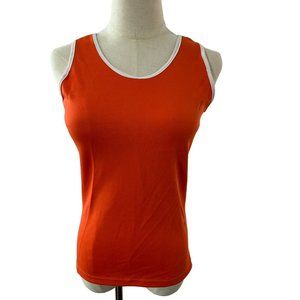 Vintage 70s Tank Top Shirt Sleeveless Mod GOGO Orange White‎ Trim Tank